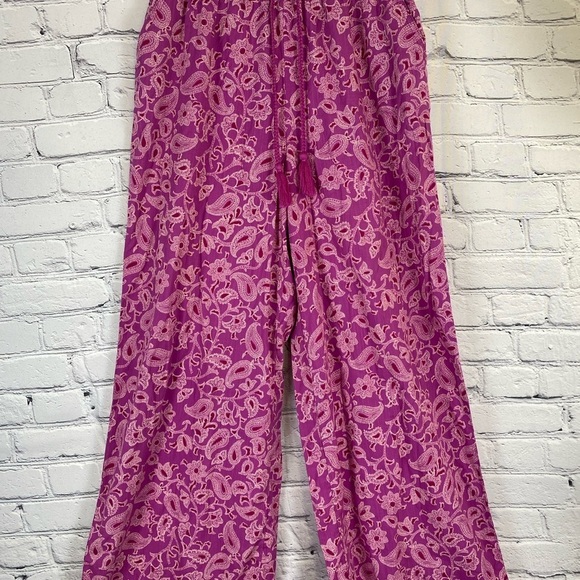 Knox Rose Pink Floral Wide Leg Drawstring Boho Pants size Small/XS NWT - Picture 3 of 11